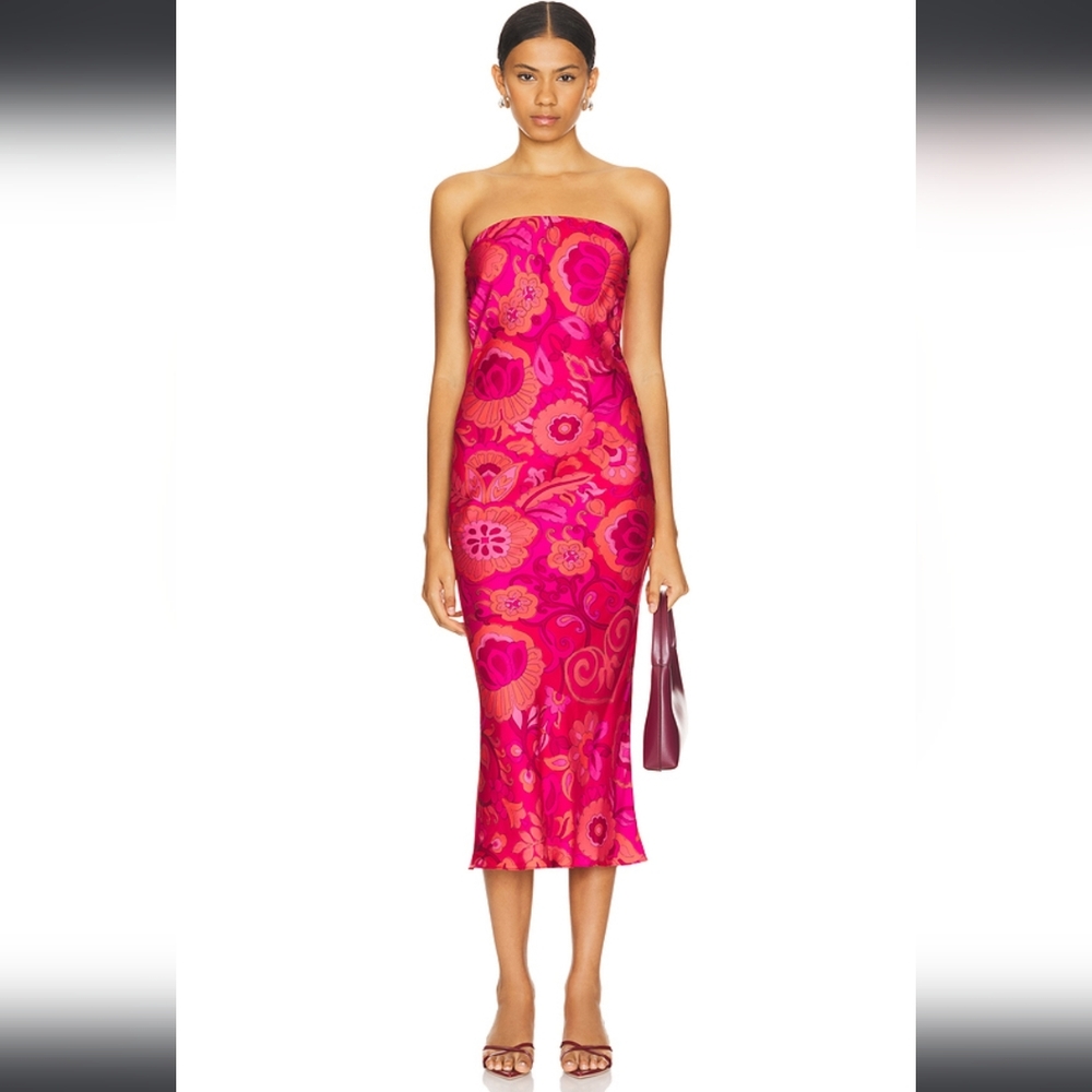 Misa Los Angeles Elegant Pink Floral Strapless Dress